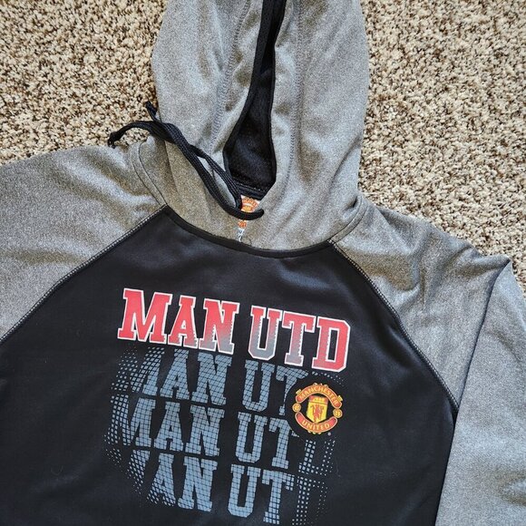 Manchester United Logo Hoodie Mens Medium Black Gray Pocket Soccer Football - Picture 1 of 6
